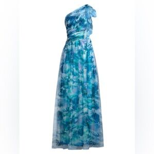 Saks Fifth Aidan Mattox Blue One-Shoulder Maxi Dress